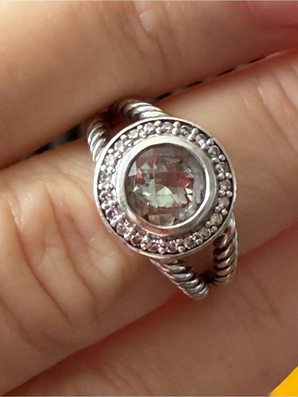David Yurman Sterling Silver Prasiolite & Diamond Cable Ring - Size 7